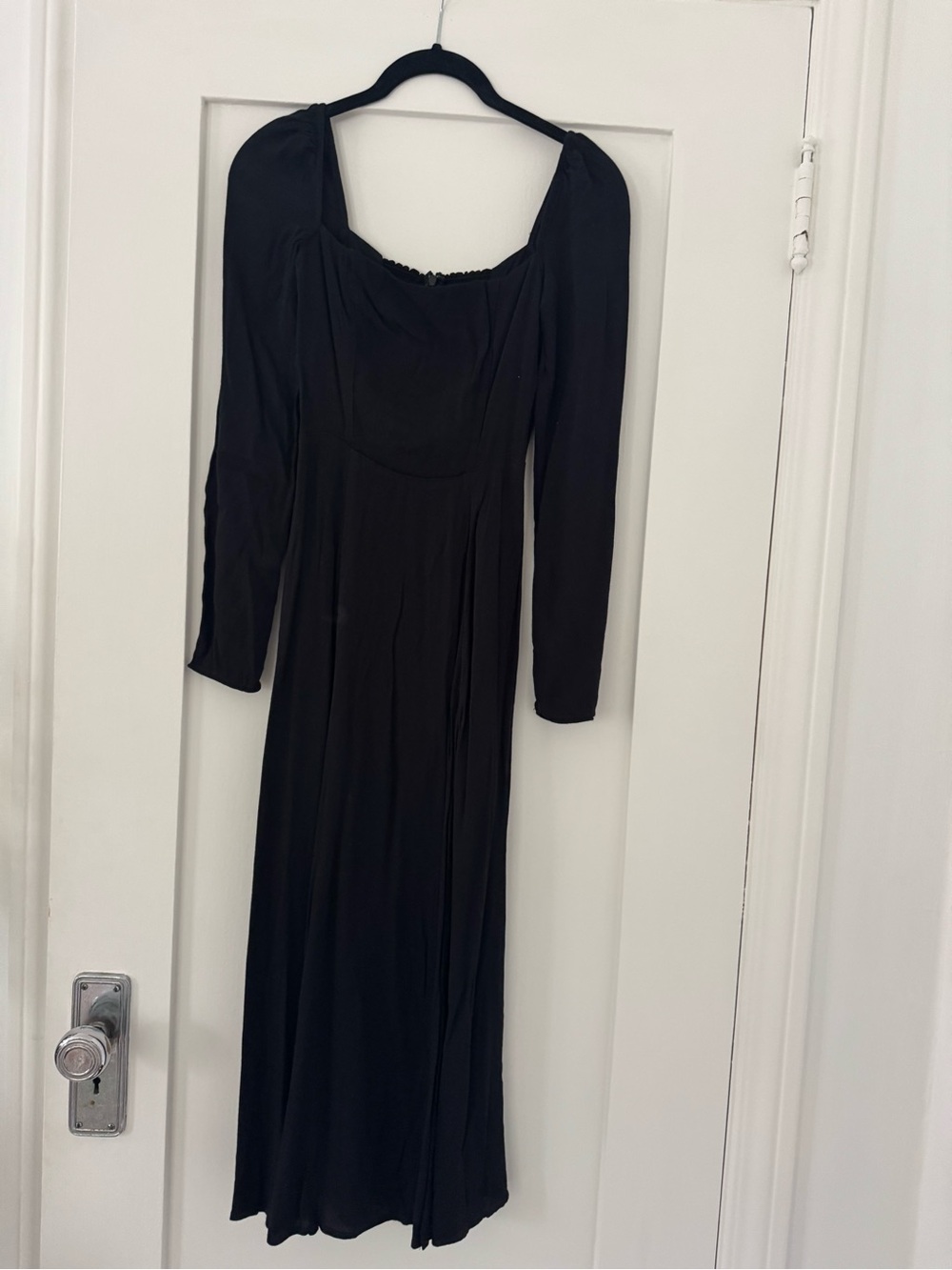 Reformation Black Long Sleeve Square-Neck Maxi Dress